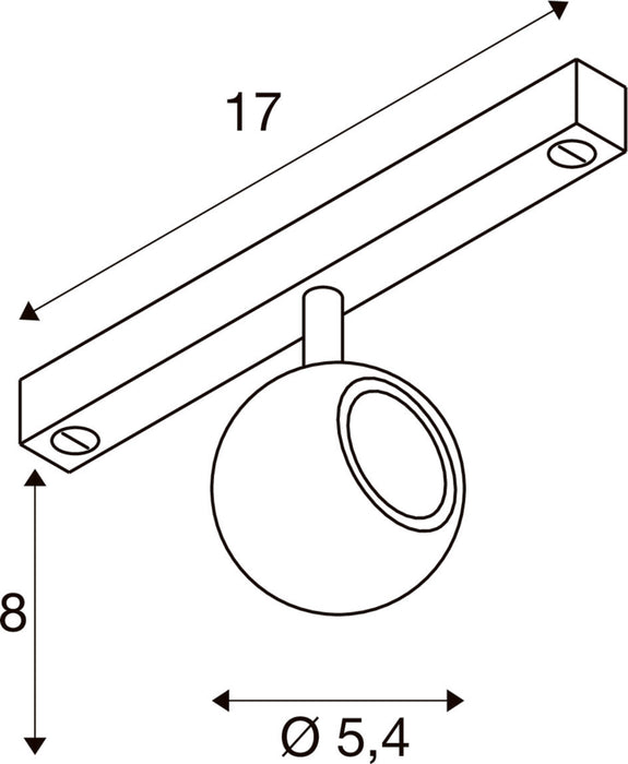 Technical drawing of a ceiling-mounted spotlight with dimensions.