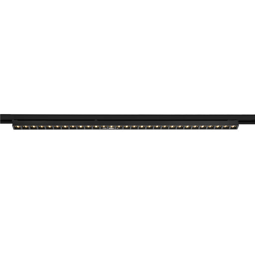 Black track lighting fixture with multiple LED lights.