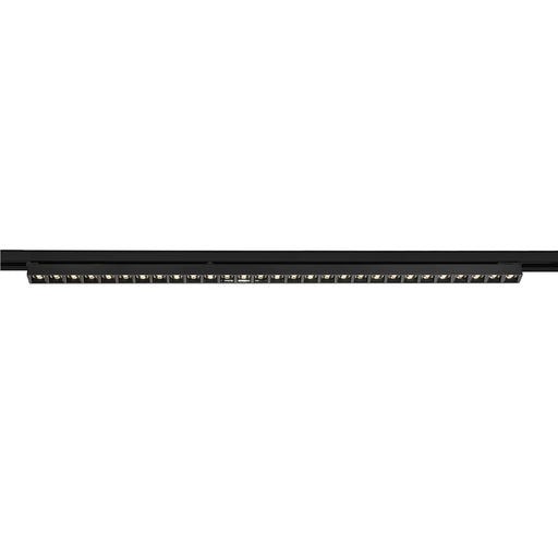 Black track lighting fixture, linear LED, track mounted.