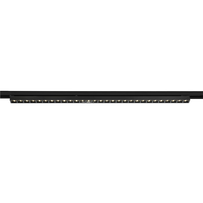 Black track lighting fixture, linear LED, track mounted.