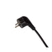 Black plastic European AC power plug with metal pins.