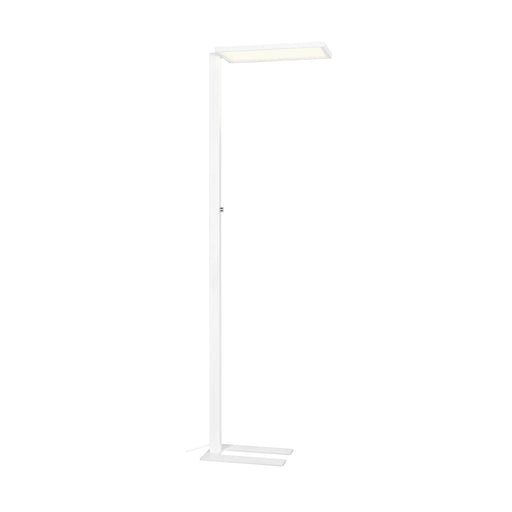 Minimalist floor lamp, white finish, metal construction.
