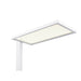 White post-mounted outdoor LED light fixture with rectangular head and textured diffuser.