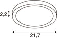 Technical drawing of an oval LED ceiling light fixture with dimensions 2.2 x 21.7.