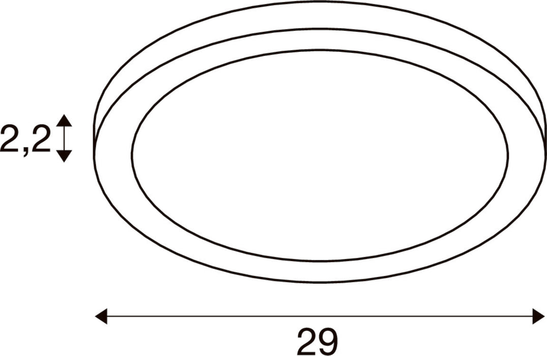 Technical drawing of an oval ring with dimensions.