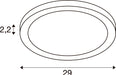 Technical drawing of an oval ring with dimensions.