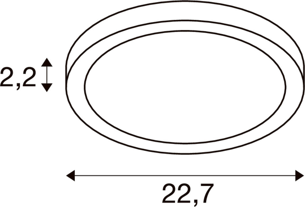 Technical drawing of an oval ring with dimensions 2.2 and 22.7.