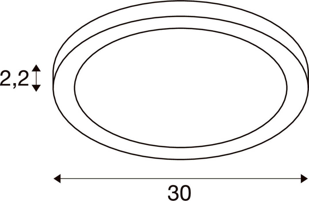 Technical drawing of an oval ring with dimensions.