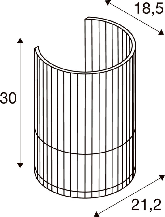 Technical drawing of a cylindrical, open-top structure with dimensions.