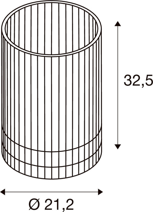 Technical drawing of a cylindrical metal basket with dimensions 21.2 diameter and 32.5 height.