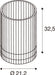 Technical drawing of a cylindrical metal basket with dimensions 21.2 diameter and 32.5 height.