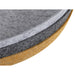 Close-up of round felt cat bed layers in gray, light gray, and tan.