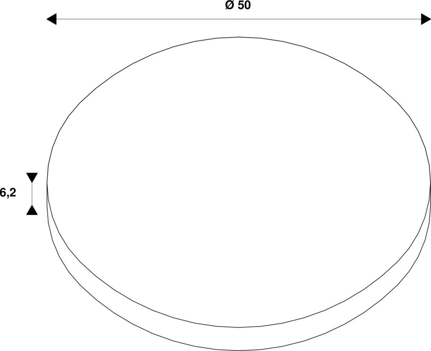 Technical drawing of a round, white object with dimensions.
