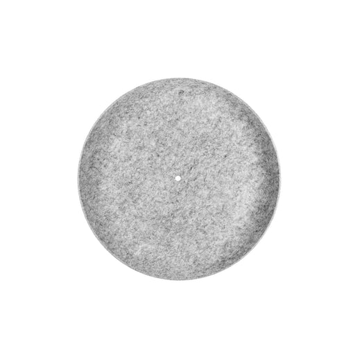 Gray round felt acoustic panel with center mounting hole.