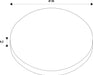 Technical drawing of a round, white object with dimensions.