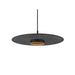 Gray felt pendant light fixture with a dark metal center and suspension cable.