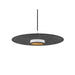 Gray felt pendant light with white metal accents, suspended mounting.