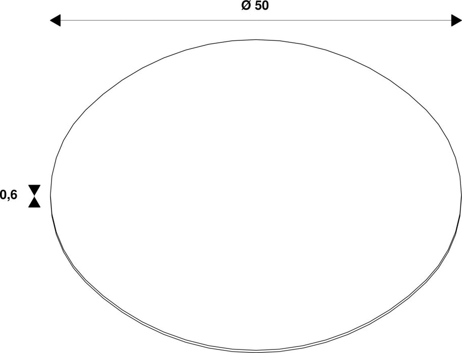 Technical drawing of a white circular object with dimensions Ø 50 and 0,6.