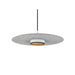 Gray felt pendant light fixture with white and black accents, suspended mounting.