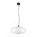 Modern pendant light with a white glass shade and black mounting.