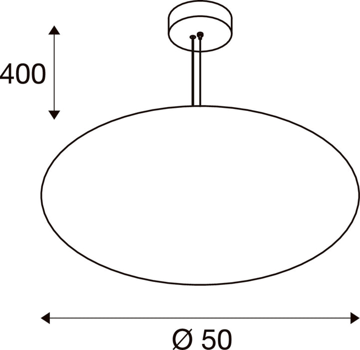 Technical drawing of a round pendant light fixture, dimensions 400mm height, 50mm diameter.