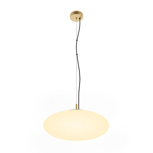 Glass pendant light fixture with a gold finish and ceiling mount.