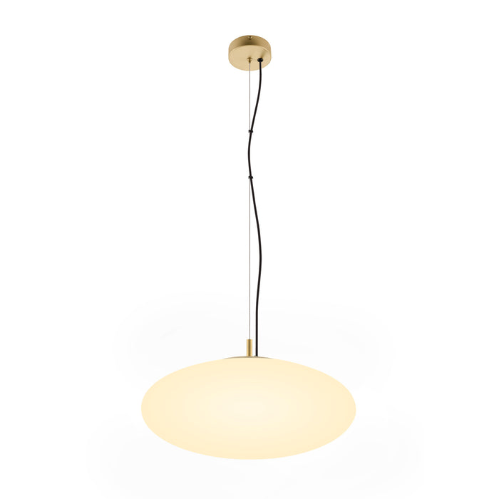 Glass pendant light fixture with a gold finish and ceiling mount.