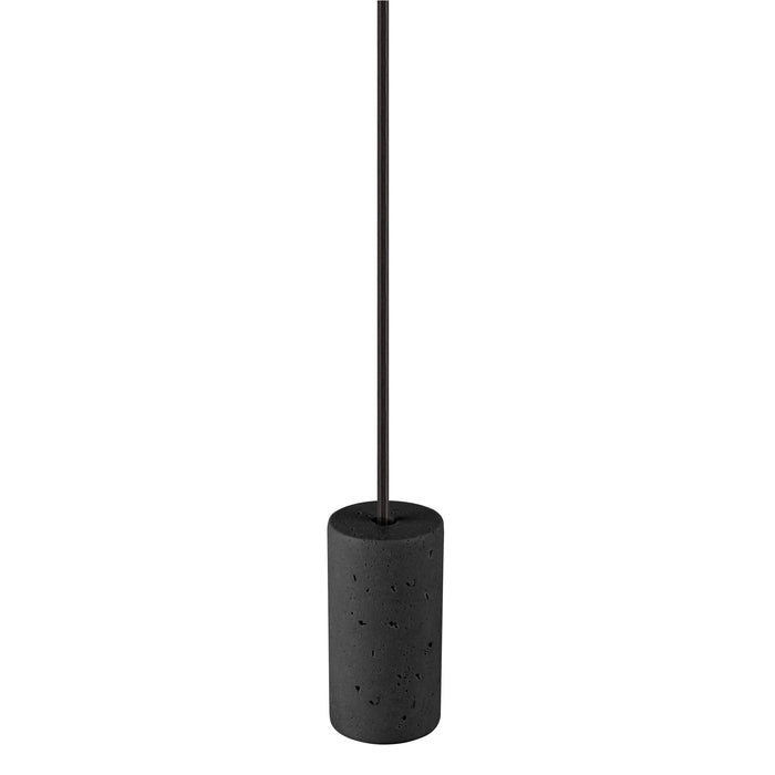 Black concrete pendant light fixture with a cylindrical shape and cord mounting.