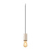 Pendant light with concrete cylinder shade, black cord, and Edison bulb.