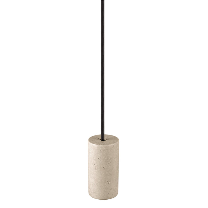 Concrete pendant light fixture with black cord.