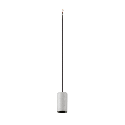 Concrete pendant light fixture, cylindrical shape, gray finish, suspended mounting.