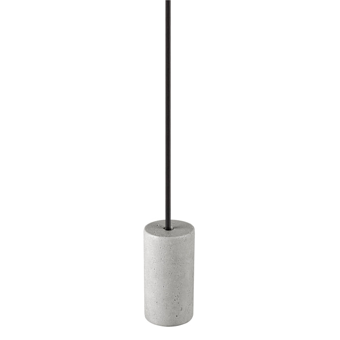 Concrete pendant light fixture with black cord.