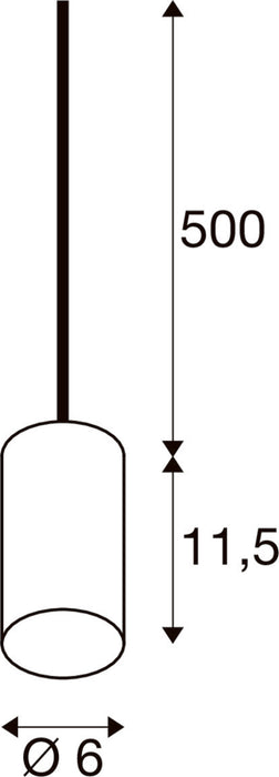 Technical drawing of a pendant light fixture with dimensions.