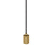 Knurled brass pendant light fixture with black cord.