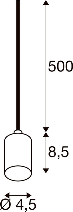 Technical drawing of a pendant light fixture with dimensions.