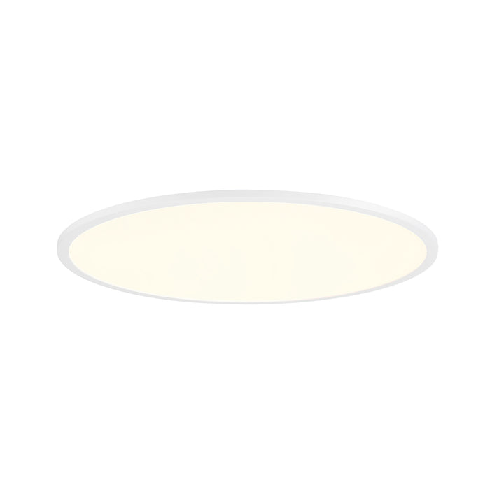 White metal flush mount ceiling light fixture.