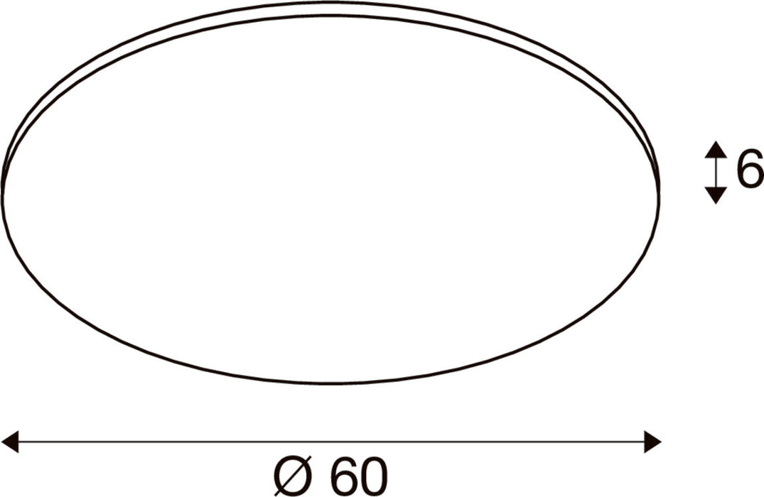 Technical drawing of a white oval ceiling light fixture, dimensions 60 x 6.