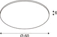 Technical drawing of a white, round, flush-mount light fixture with dimensions.