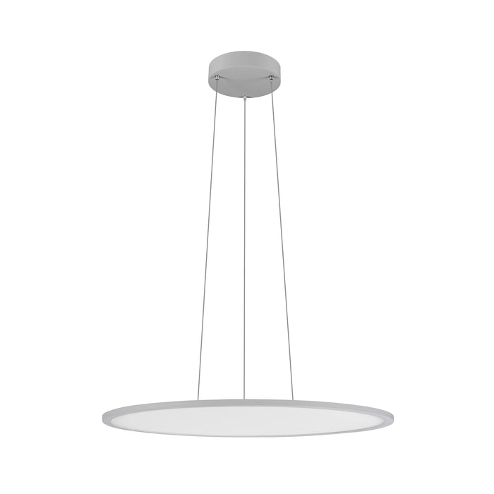Modern gray metal LED pendant light, ceiling mounted.
