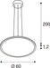 Technical drawing of a round, ceiling-mounted pendant light fixture with dimensions.