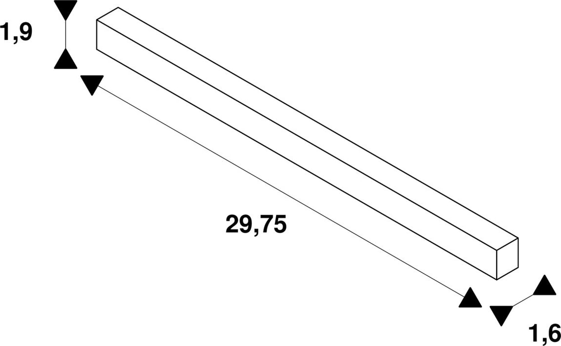 Technical drawing of a white rectangular bar with dimensions.