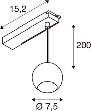 Technical drawing of a ceiling-mounted pendant light with dimensions.