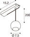 Technical drawing of a ceiling-mounted pendant light with dimensions.
