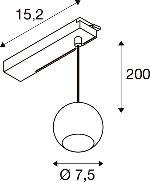 Technical drawing of a ceiling-mounted pendant light fixture with dimensions.