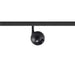 Black track lighting fixture with a round head.