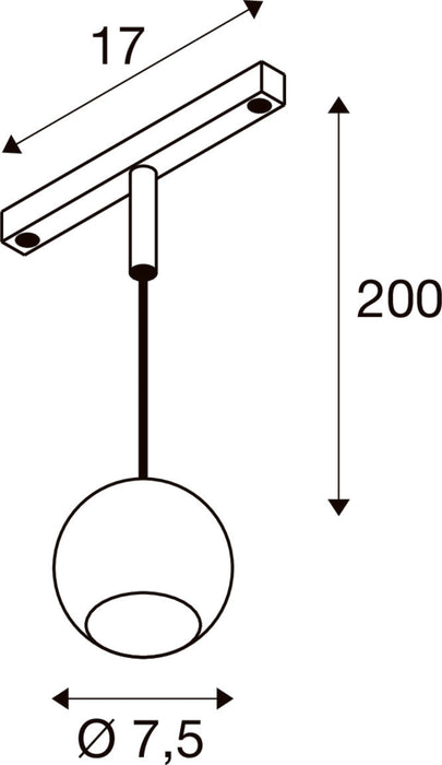Technical drawing of a ceiling-mounted pendant light fixture with dimensions.