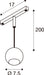 Technical drawing of a ceiling-mounted pendant light fixture with dimensions.