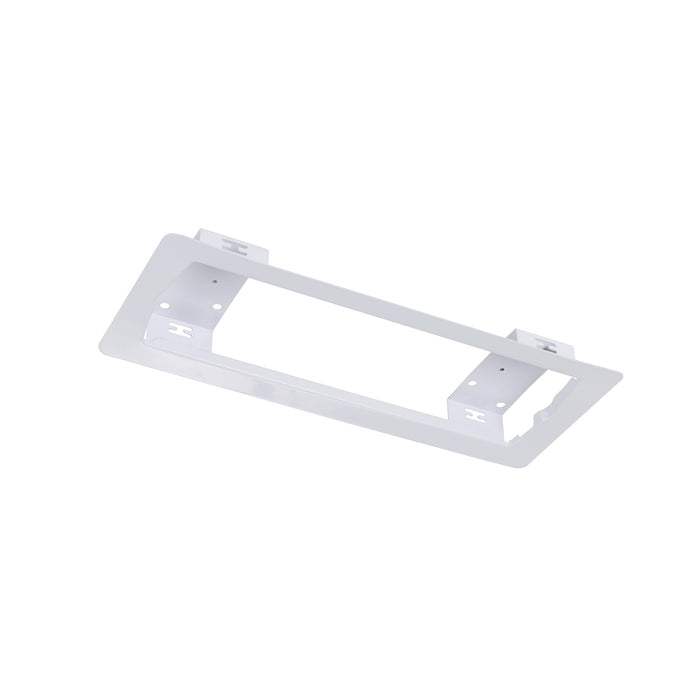 White steel recessed light mounting frame.