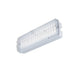 White LED emergency light with clear plastic cover, surface mounted.