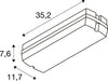 Technical drawing of a white rectangular plastic component with dimensions.